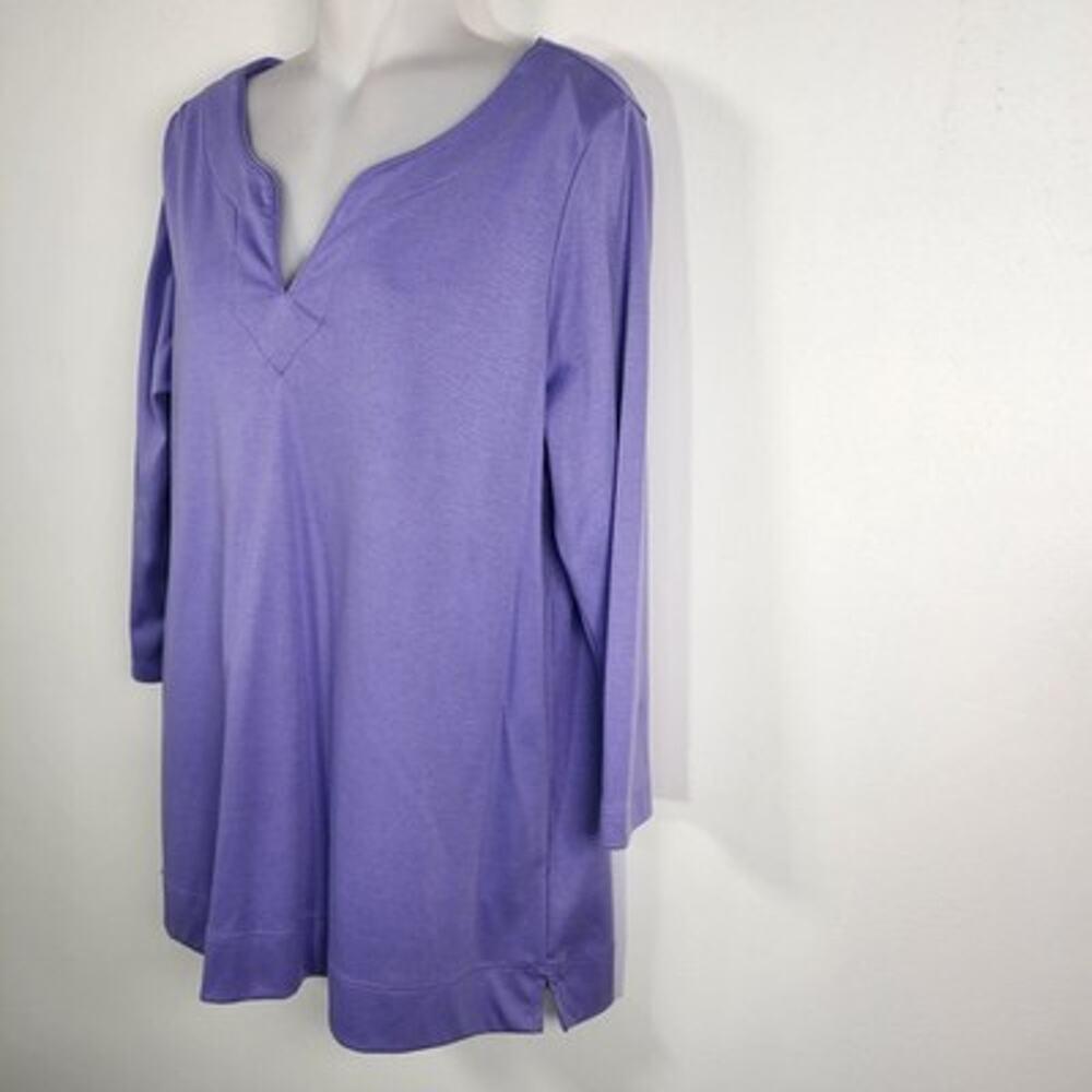 LL Bean Womens Pima Cotton Tunic 3/4 Sleeve Splitneck Purple Large 300325 Casual - Picture 7 of 10